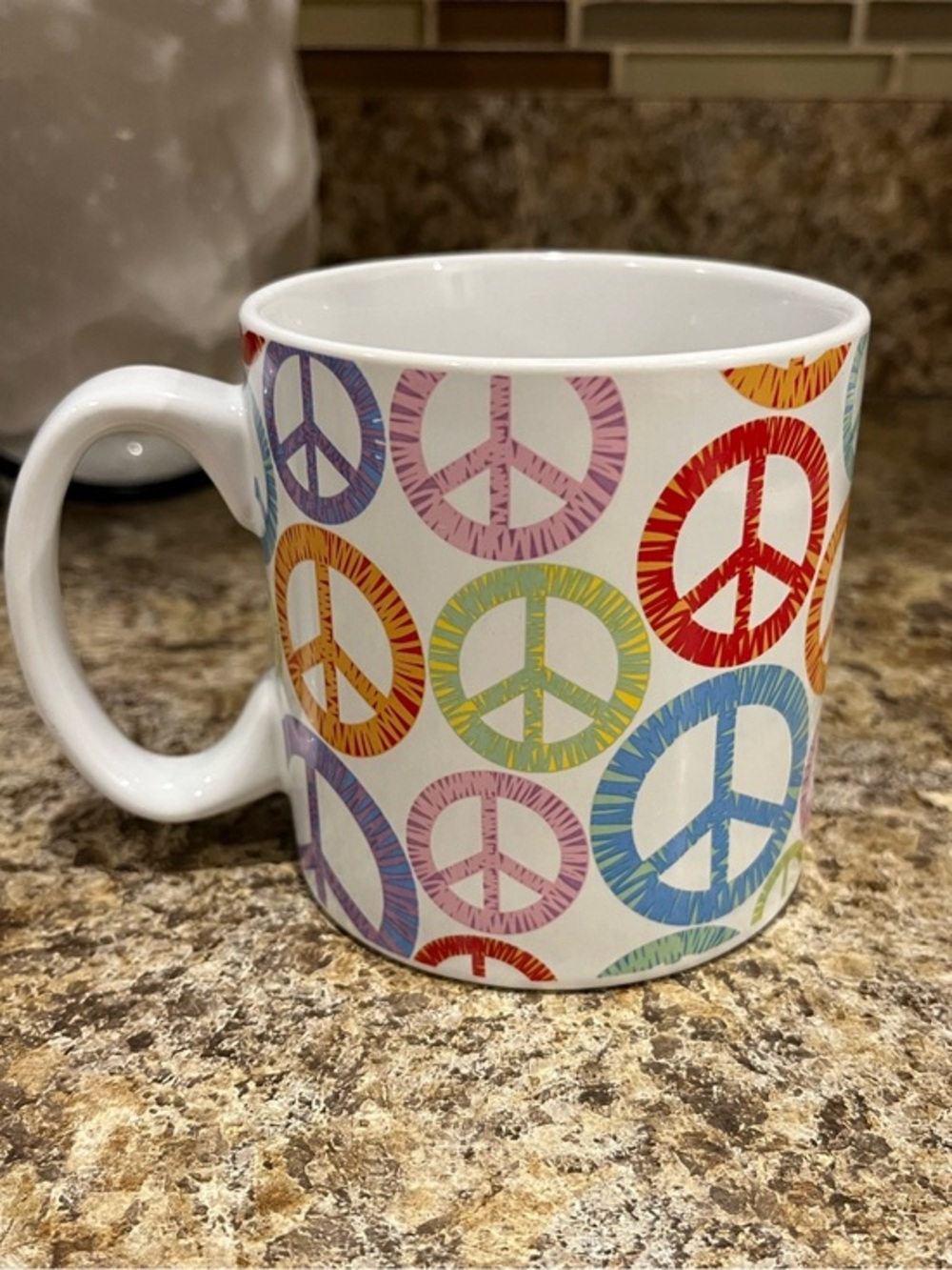Vintage 2009 Burton Peace Baby Ceramic Peace Sign Mug with Multicolor Pattern
